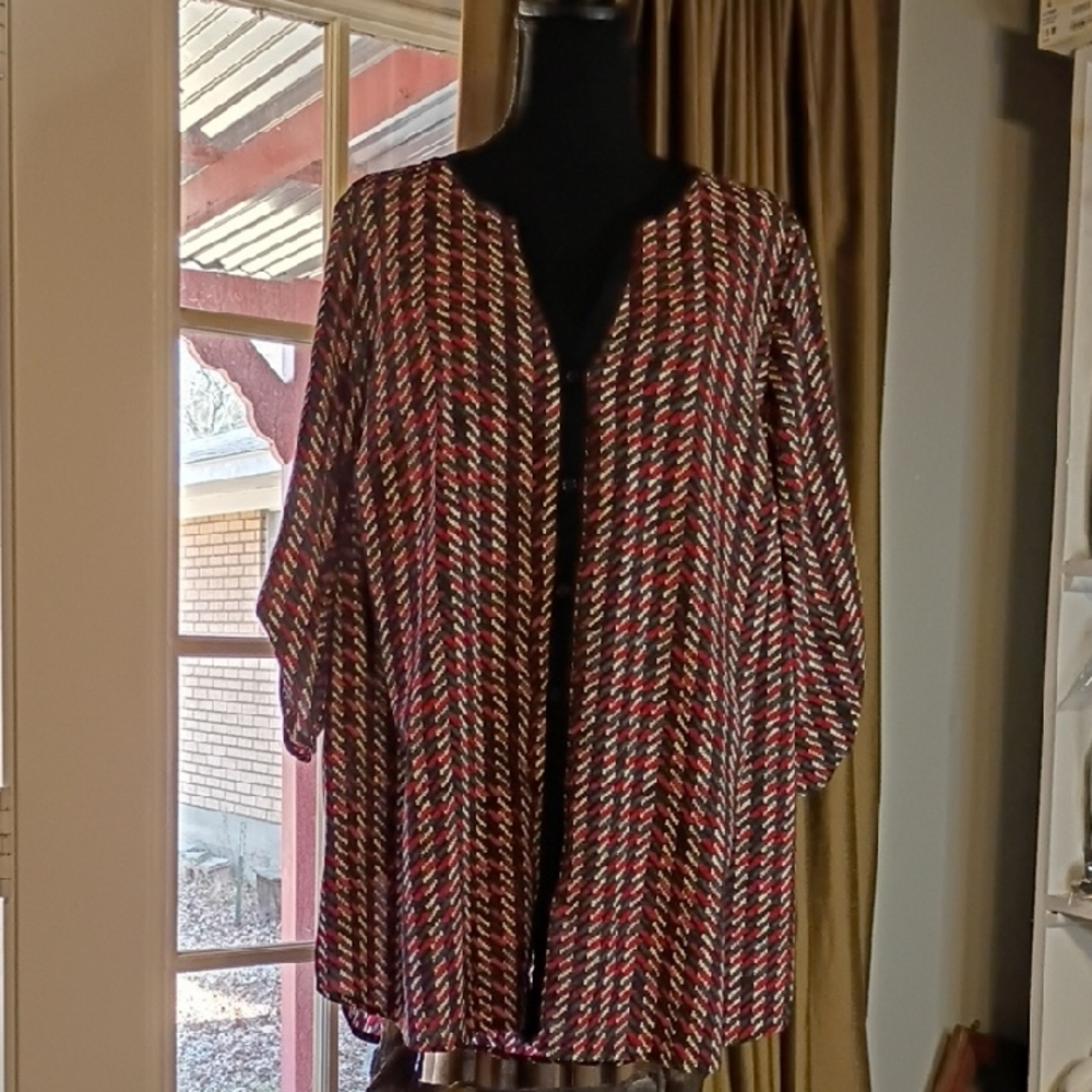 Catherines Red & Black Chevron Blouse by Cathrines